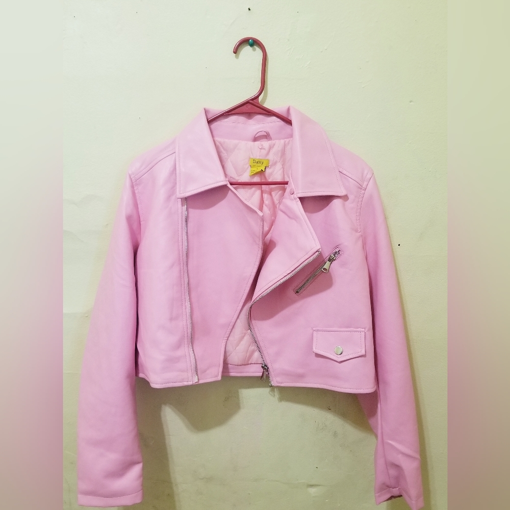Faux Leather Daisy Coat Pastel Pink